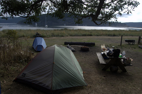 Camping near the water on Spencer spit State Park, Lopez Island